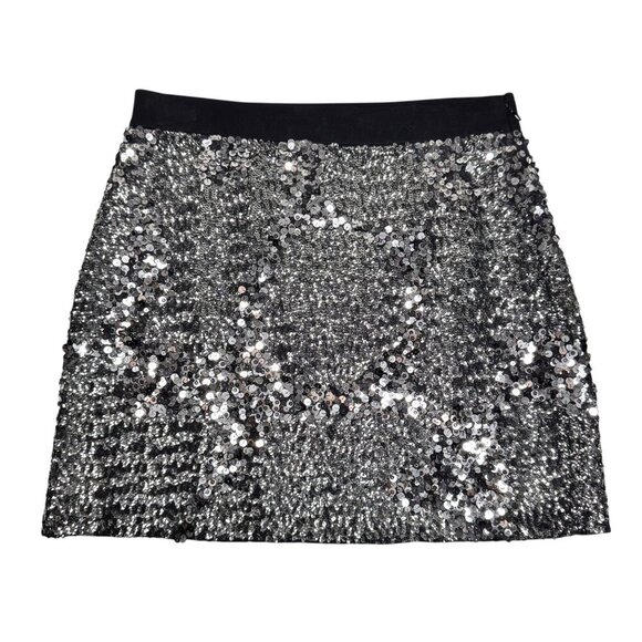 Club Monaco Silver Sequin Mini Skirt Sz.XS Silk Sexy Club Going Out Coquette - Picture 1 of 9